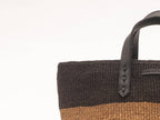 HIMIZA: Black & Khaki Sisal and Leather Shopper