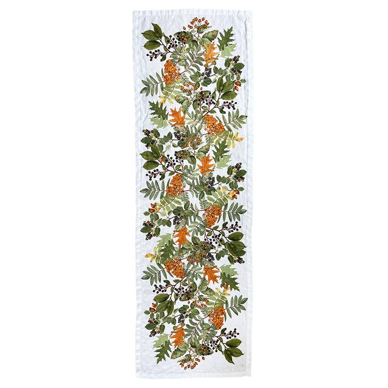 Linen Table Runner - Autumn Foliage & Berries | 145cm