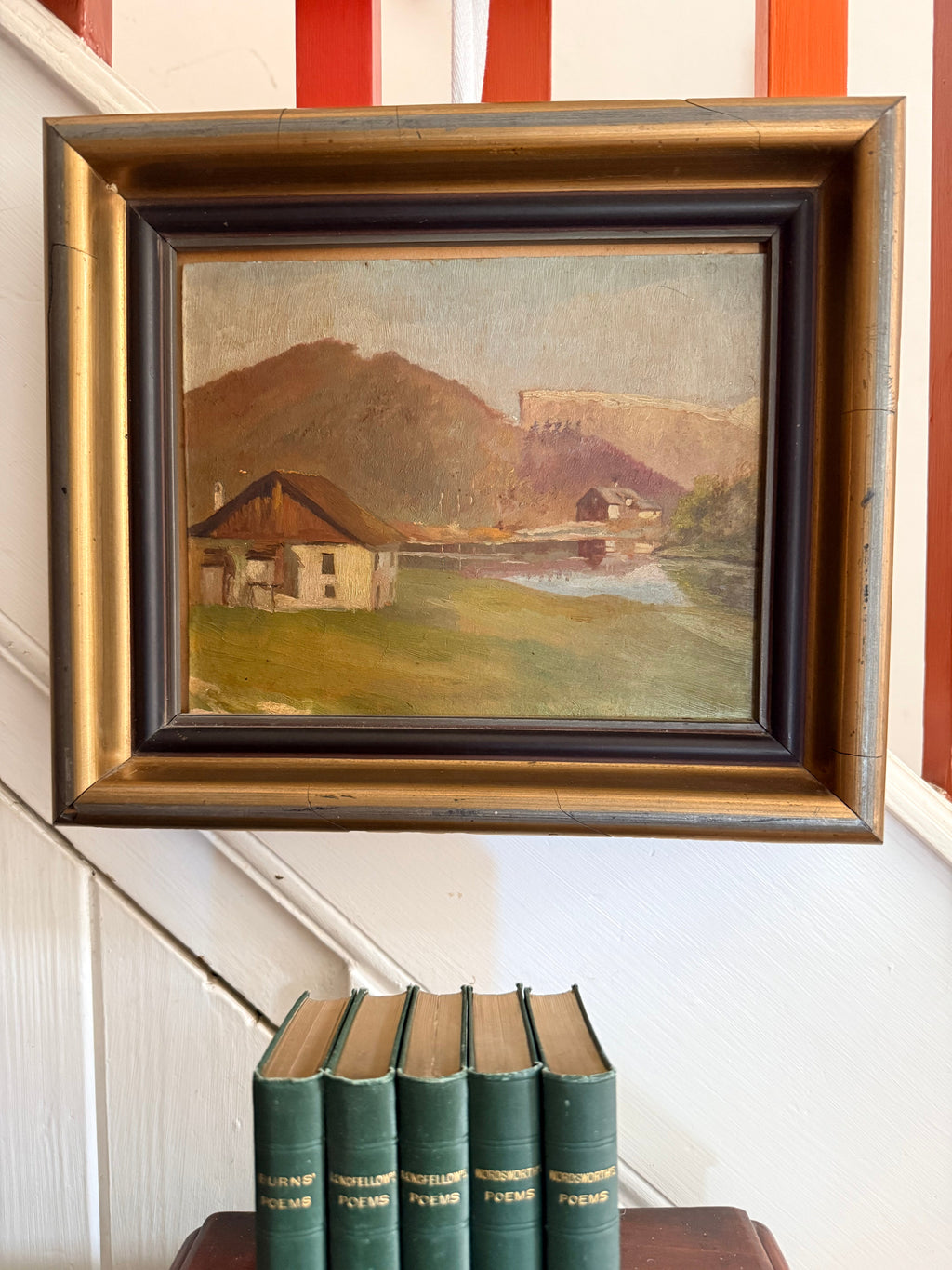 Early 1900s Atmospheric German Landscape: Oil on Wood Panel