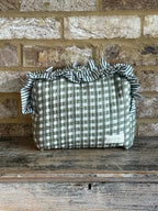 Handmade Quilted Ruffle Makeup Pouch | Green Check