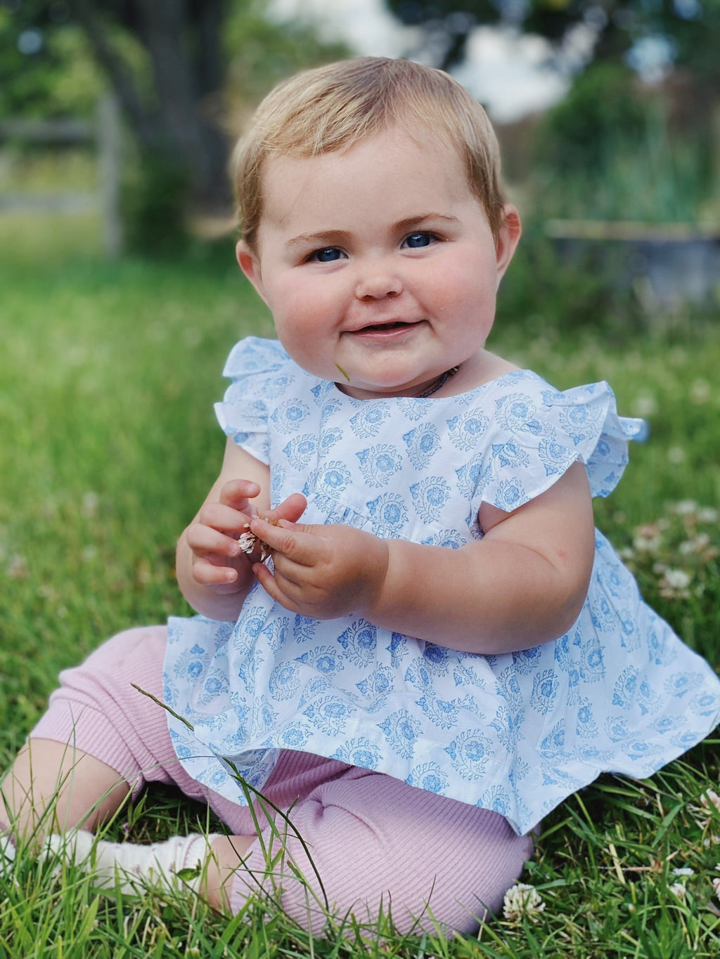 Blue Motif Top and Bloomers Set