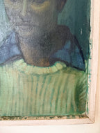 Midcentury Oil on Canvas: Portrait in Blue