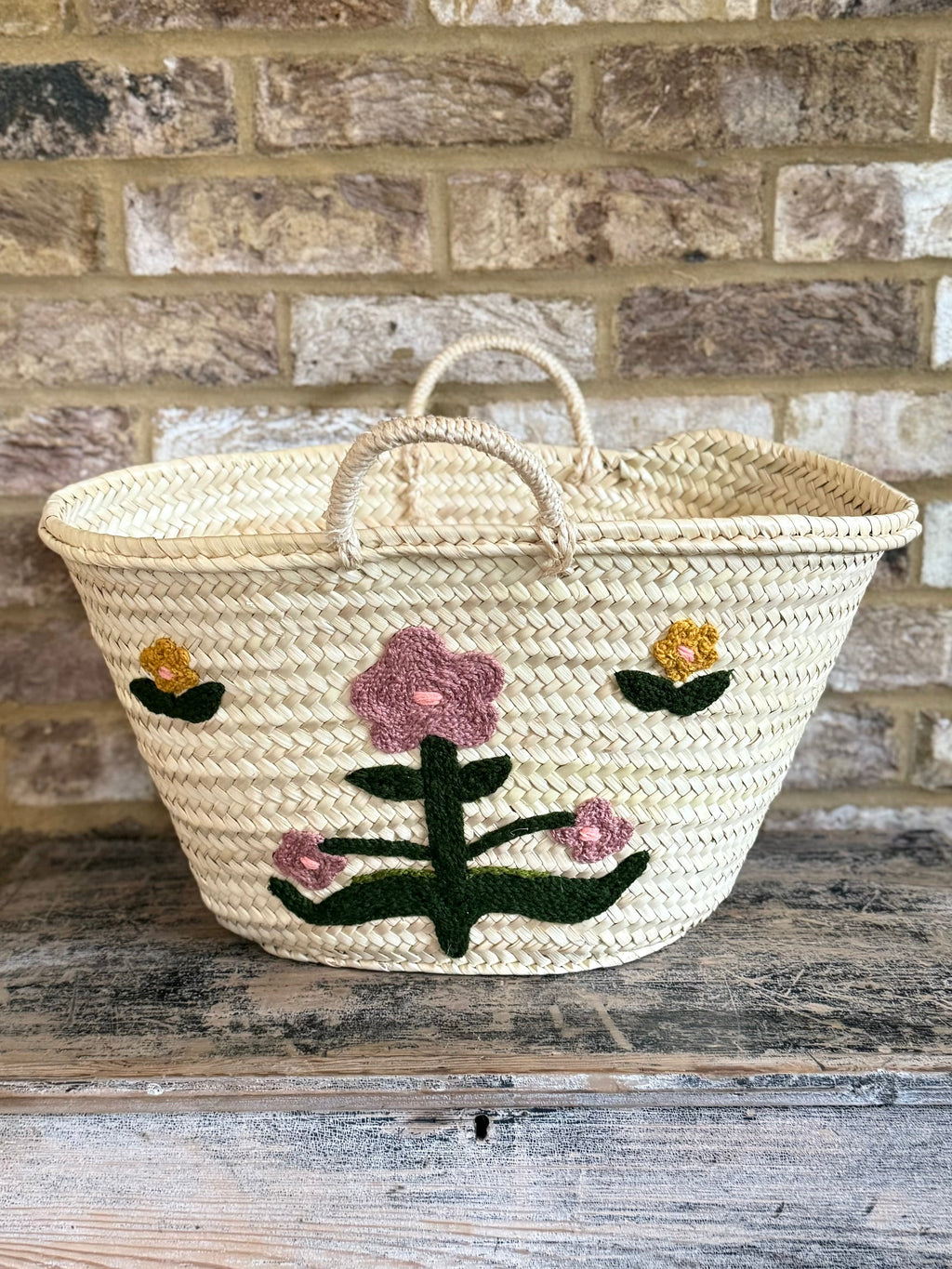Handwoven Summer Bloom Straw Shopper