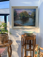 Feeding the Ducks: Mid 20th Century Signed Oil on Board