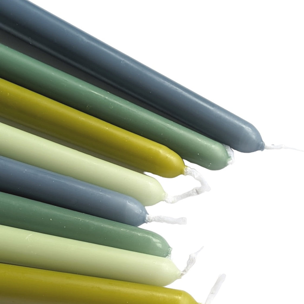 8 Tapered Dinner Candles | Green & Blue Colour Mix
