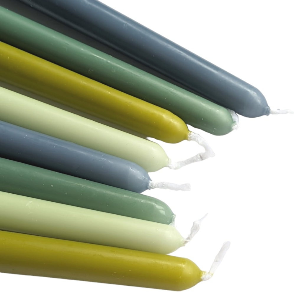 8 Tapered Dinner Candles | Green & Blue Colour Mix