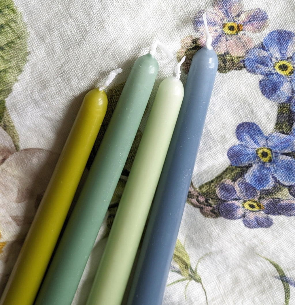 8 Tapered Dinner Candles | Green & Blue Colour Mix