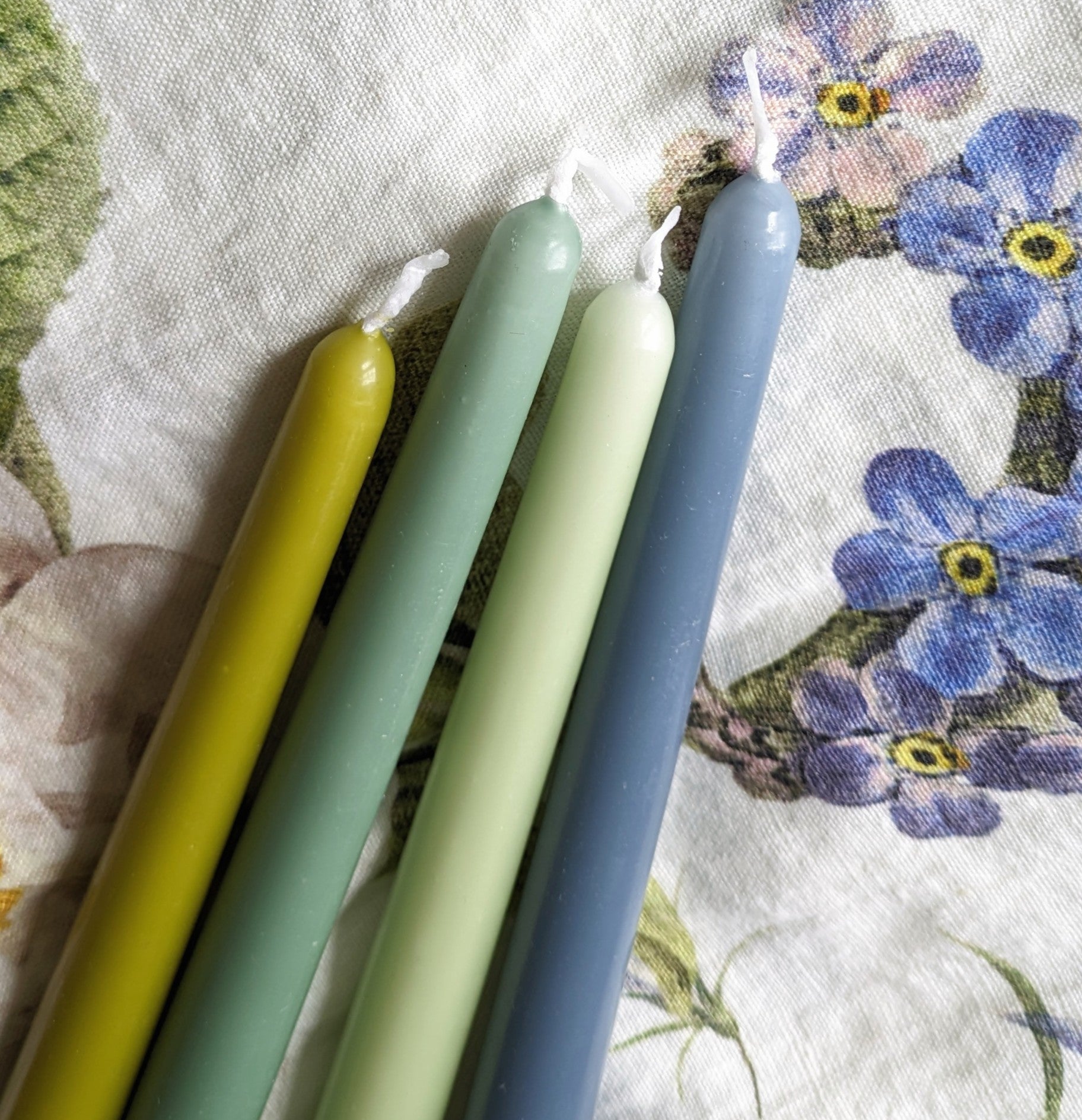 8 Tapered Dinner Candles | Green & Blue Colour Mix