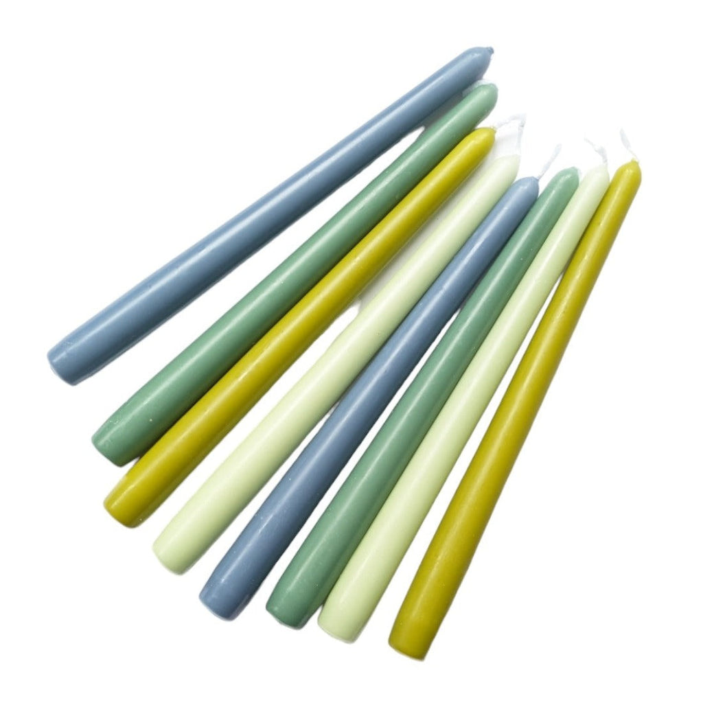 8 Tapered Dinner Candles | Green & Blue Colour Mix
