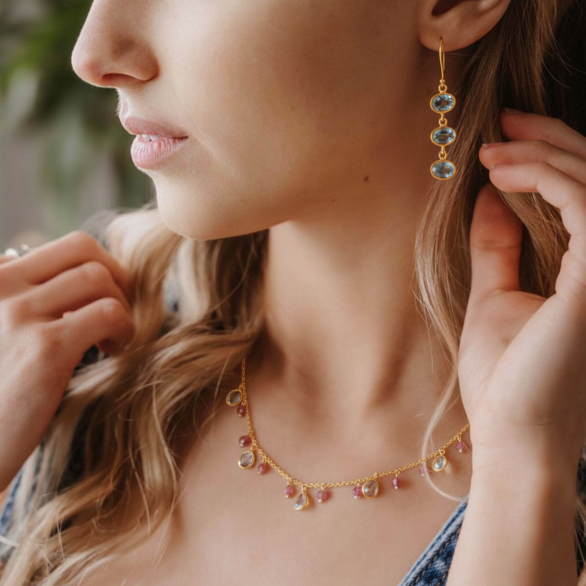 Trellis Earring in Gold with Blue Topaz