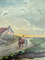 Landscape with Windmill: 19th Century Unframed Oil on Canvas