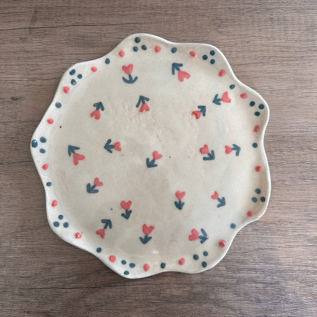 Floral Hearts Scalloped Plate