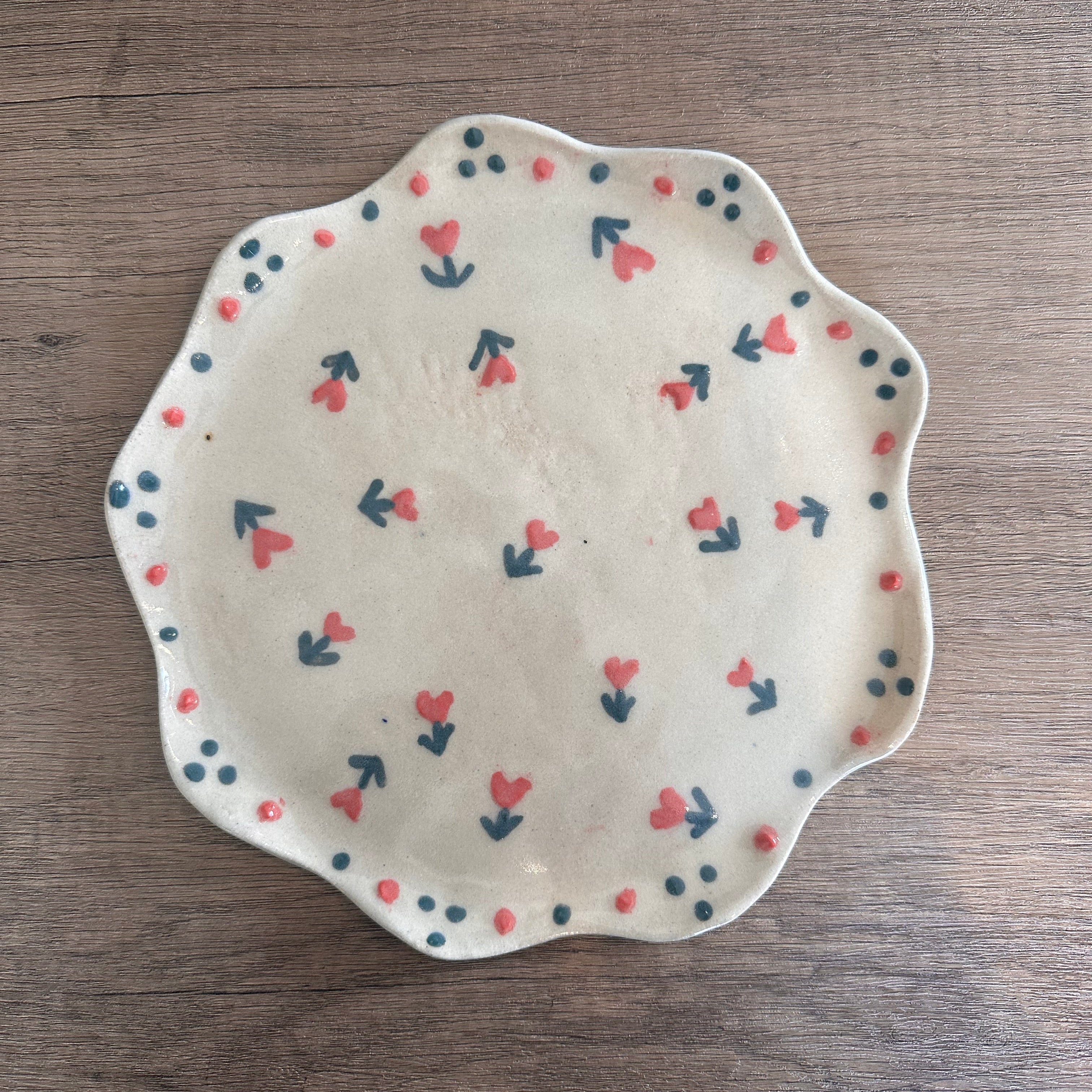 Floral Hearts Scalloped Plate