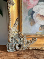 Roses: 1930s Double-Sided Painting with Blossom Trees on the Reverse and Original Gilt Frame