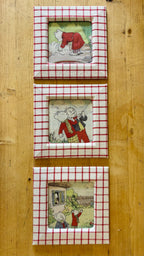 Set of 3 Vintage Rupert Bear Framed Linen Pictures