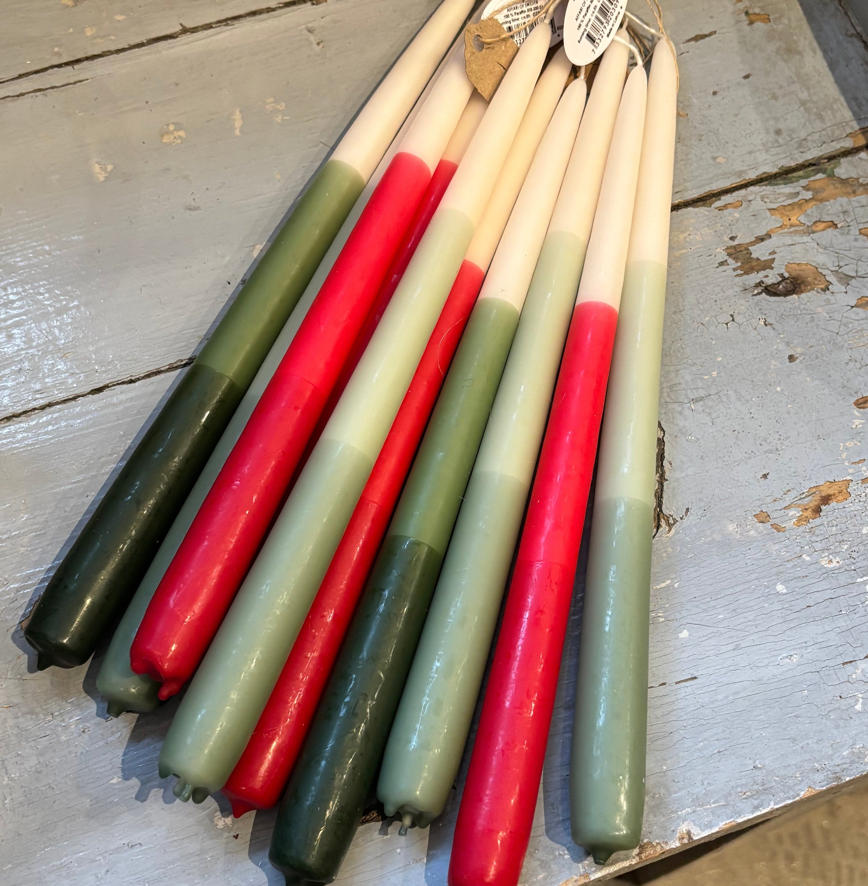 2 Tapered Dinner Candles | Red & Ivory Ombre