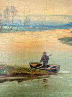 A Lake at Sunset: 19th Century Unframed Oil on Canvas