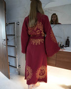 Long Organic Cotton Robe: Merlot with Gold Sun