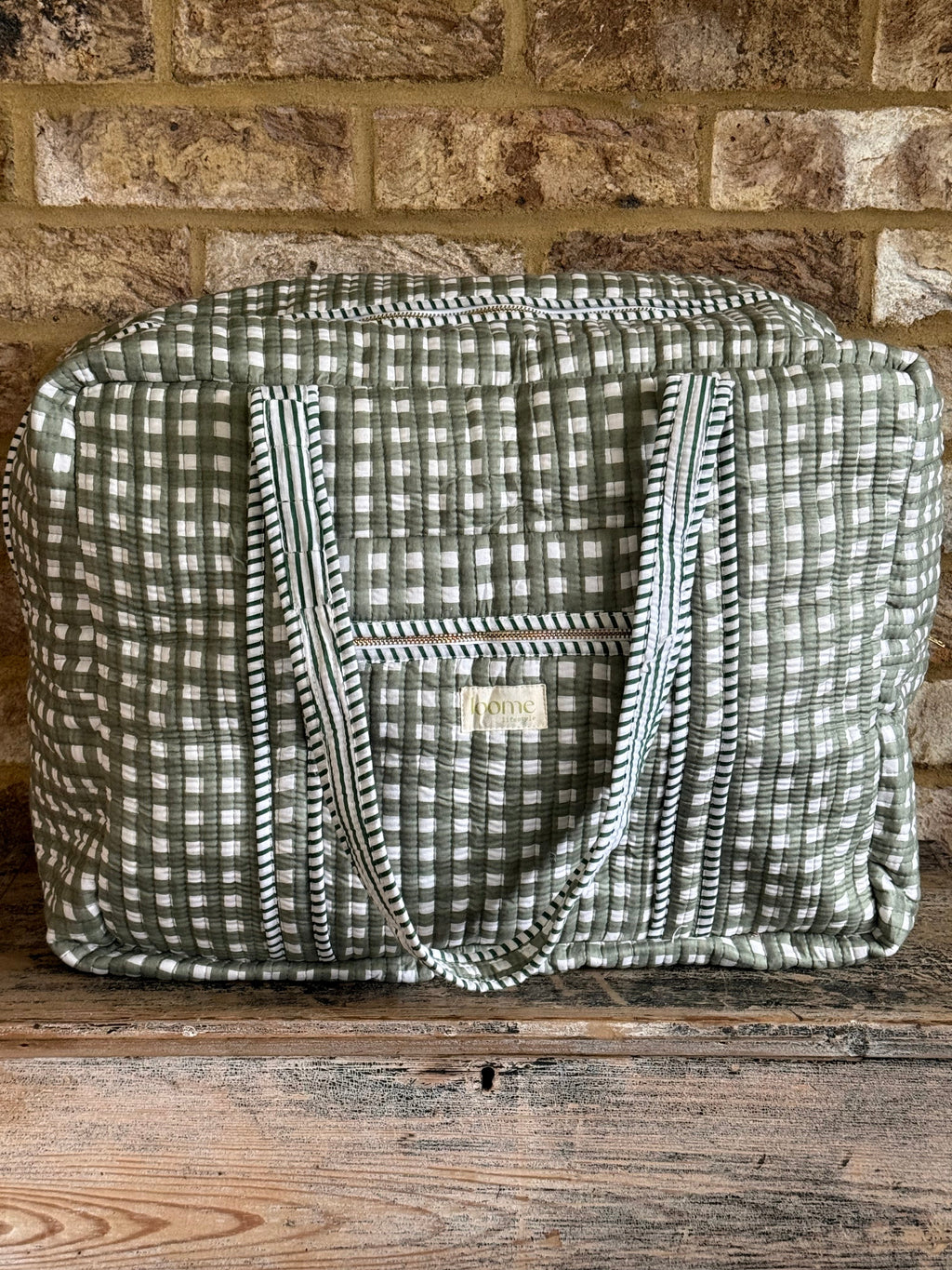 Quilted Weekender Bag - Green Check