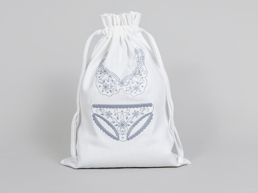 Linen Underwear Bag Grey on White