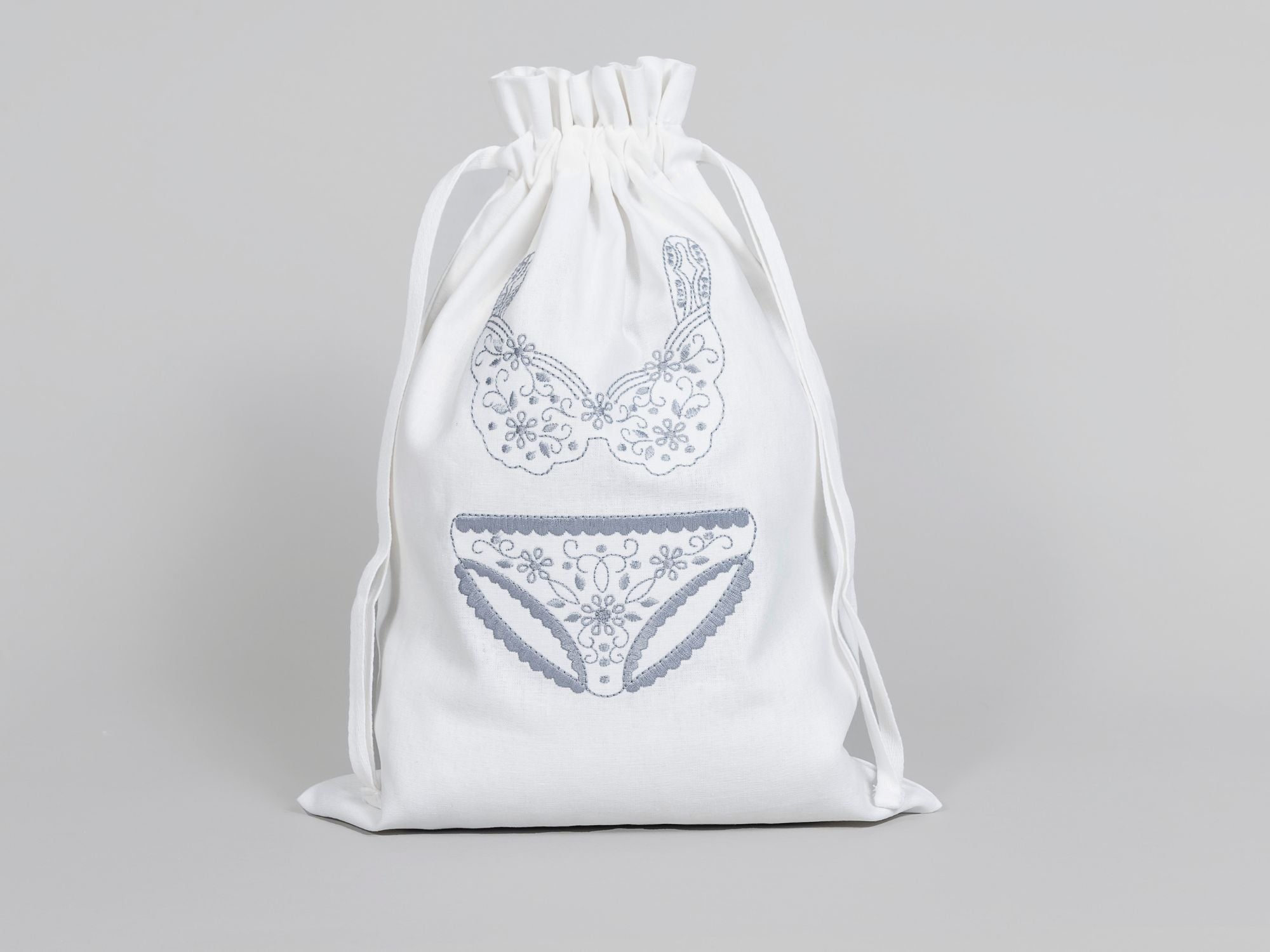 Linen Underwear Bag Grey on White