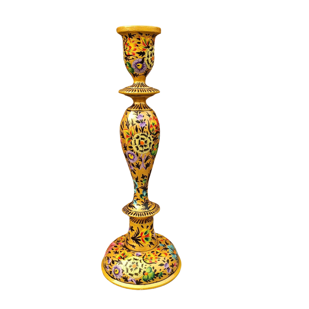 Kashmir Wooden Candle Stick Holder 12"