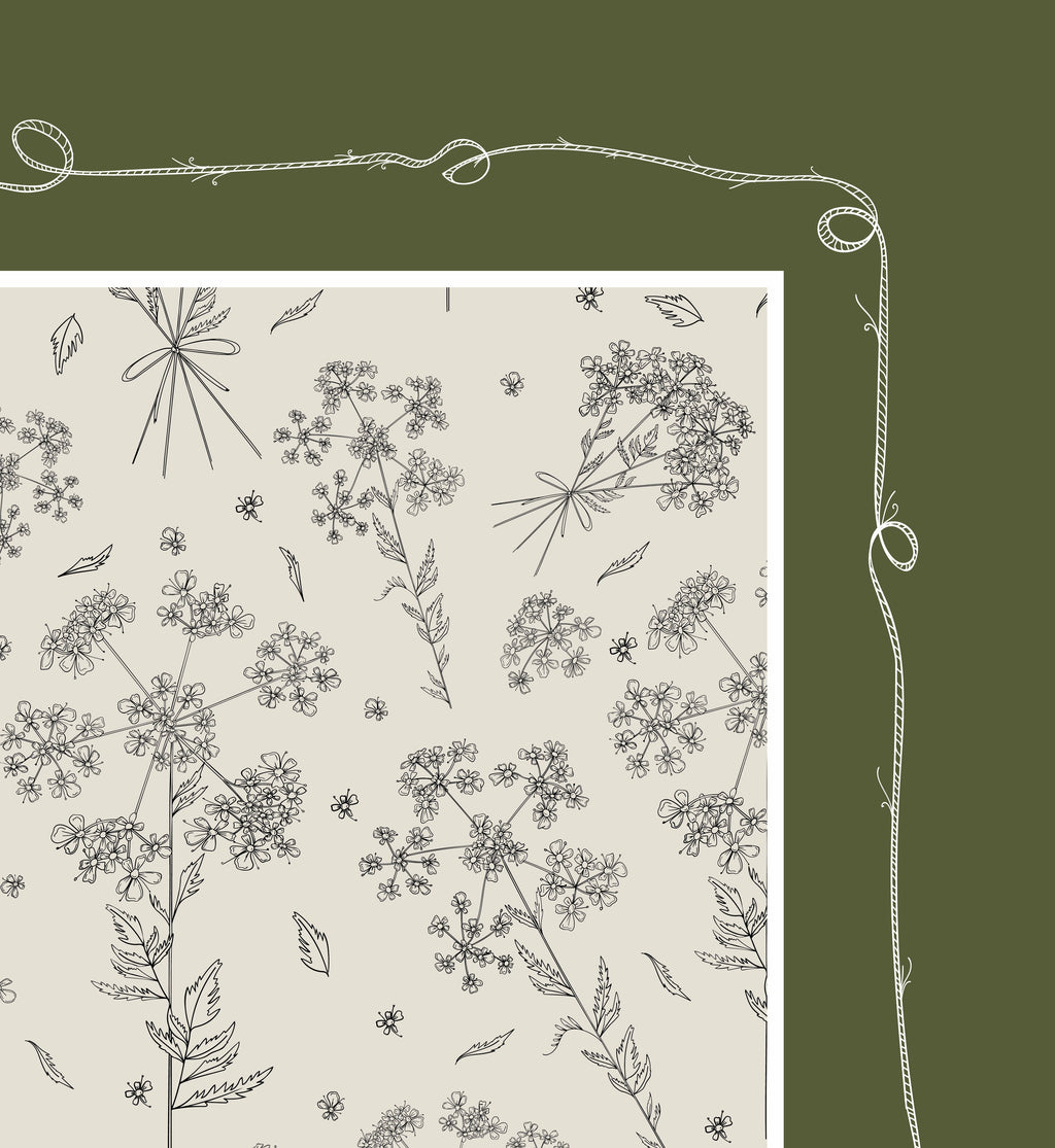 Evergreen Cow Parsley Scarf (Large) - 100% Silk