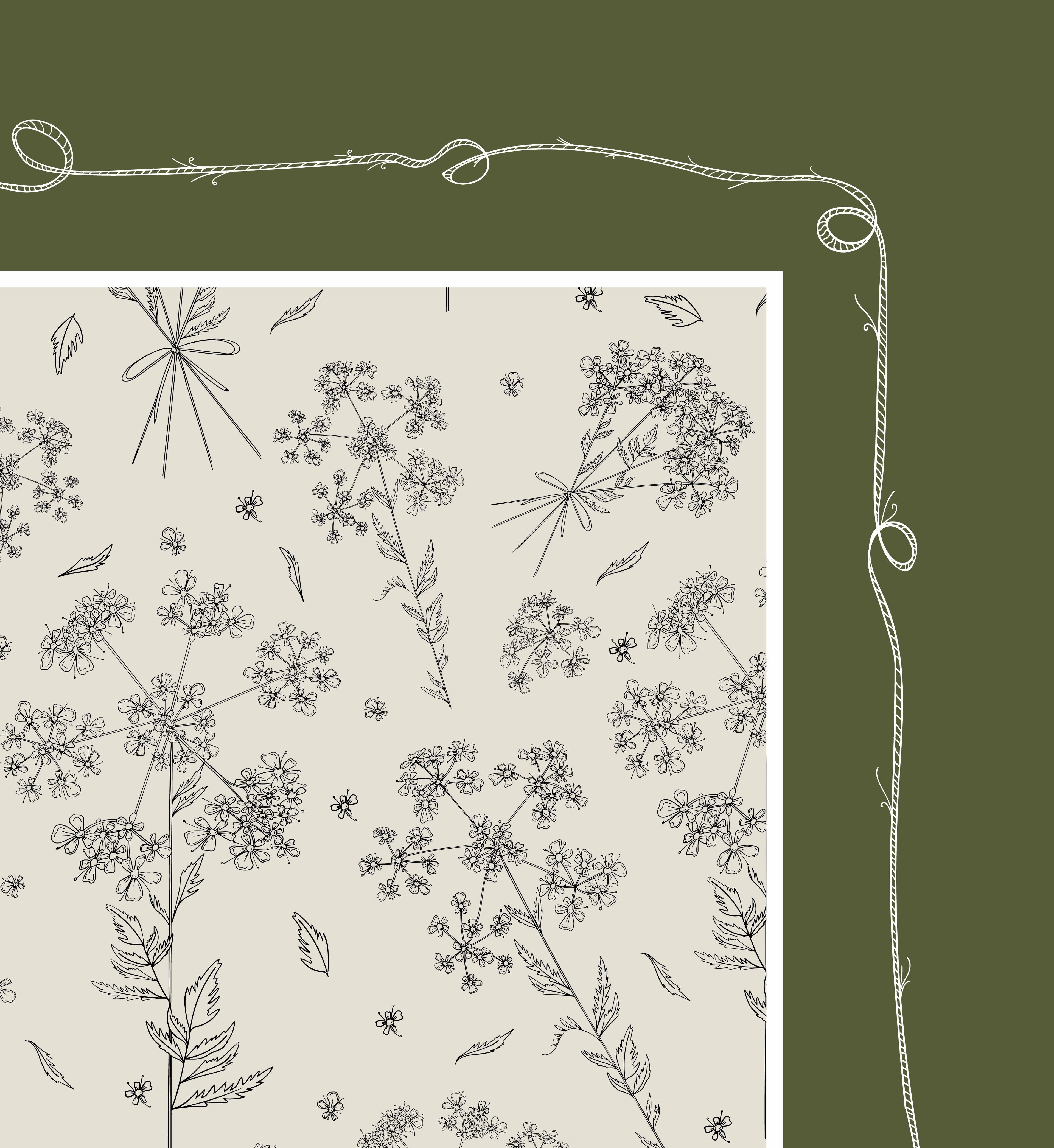 Evergreen Cow Parsley Scarf (Large) - 100% Silk