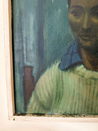 Midcentury Oil on Canvas: Portrait in Blue