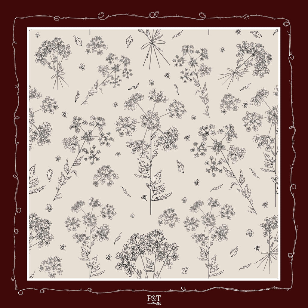 Dark Cherry Cow Parsley Scarf (Small) - 100% Silk