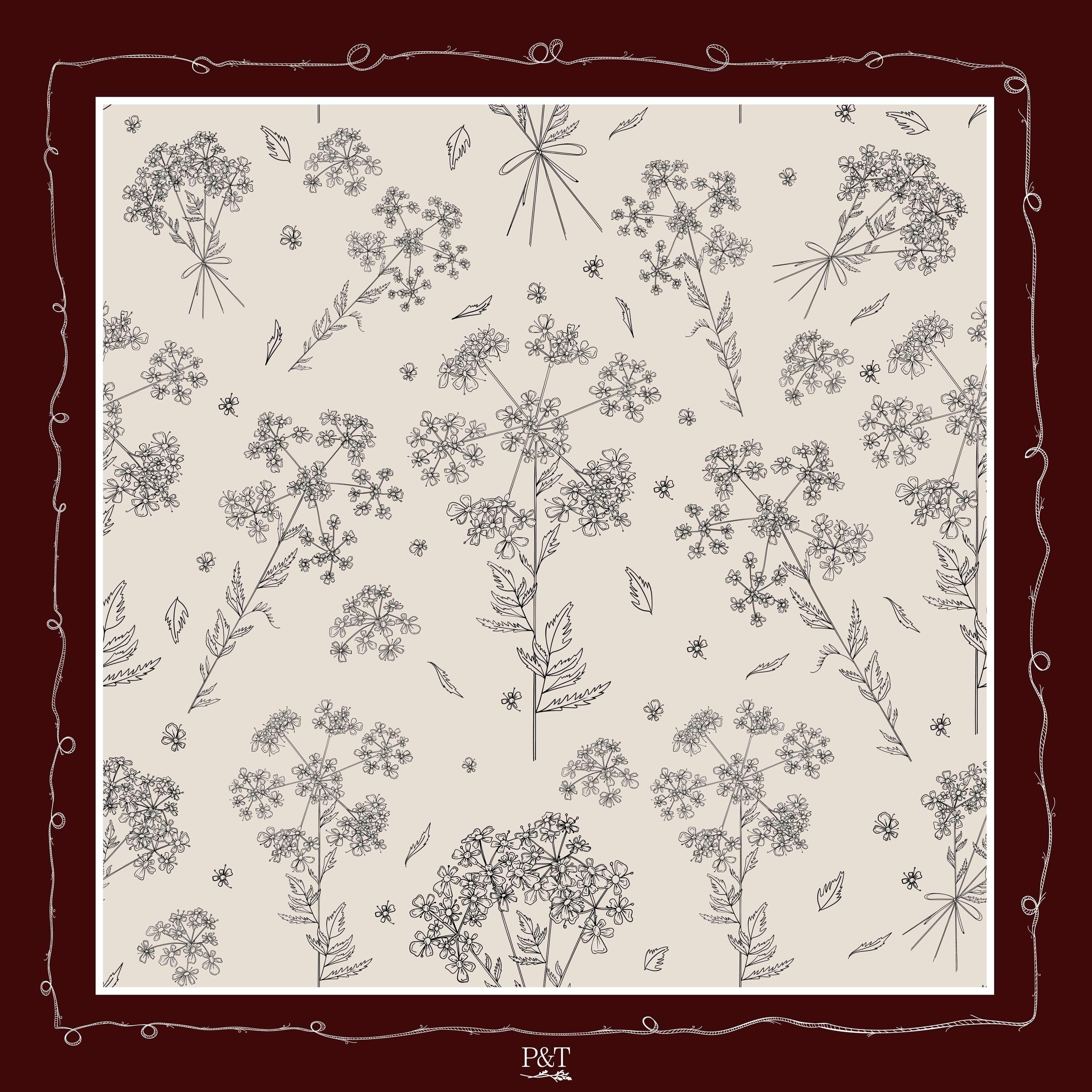 Dark Cherry Cow Parsley Scarf (Small) - 100% Silk