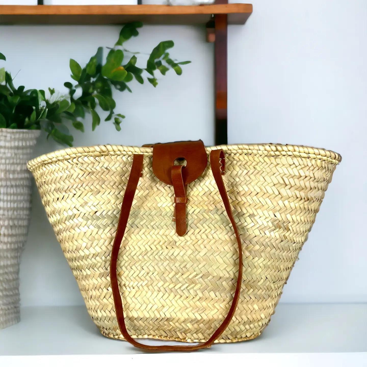 The Palm Market Bag with Long Leather Handles & Closure