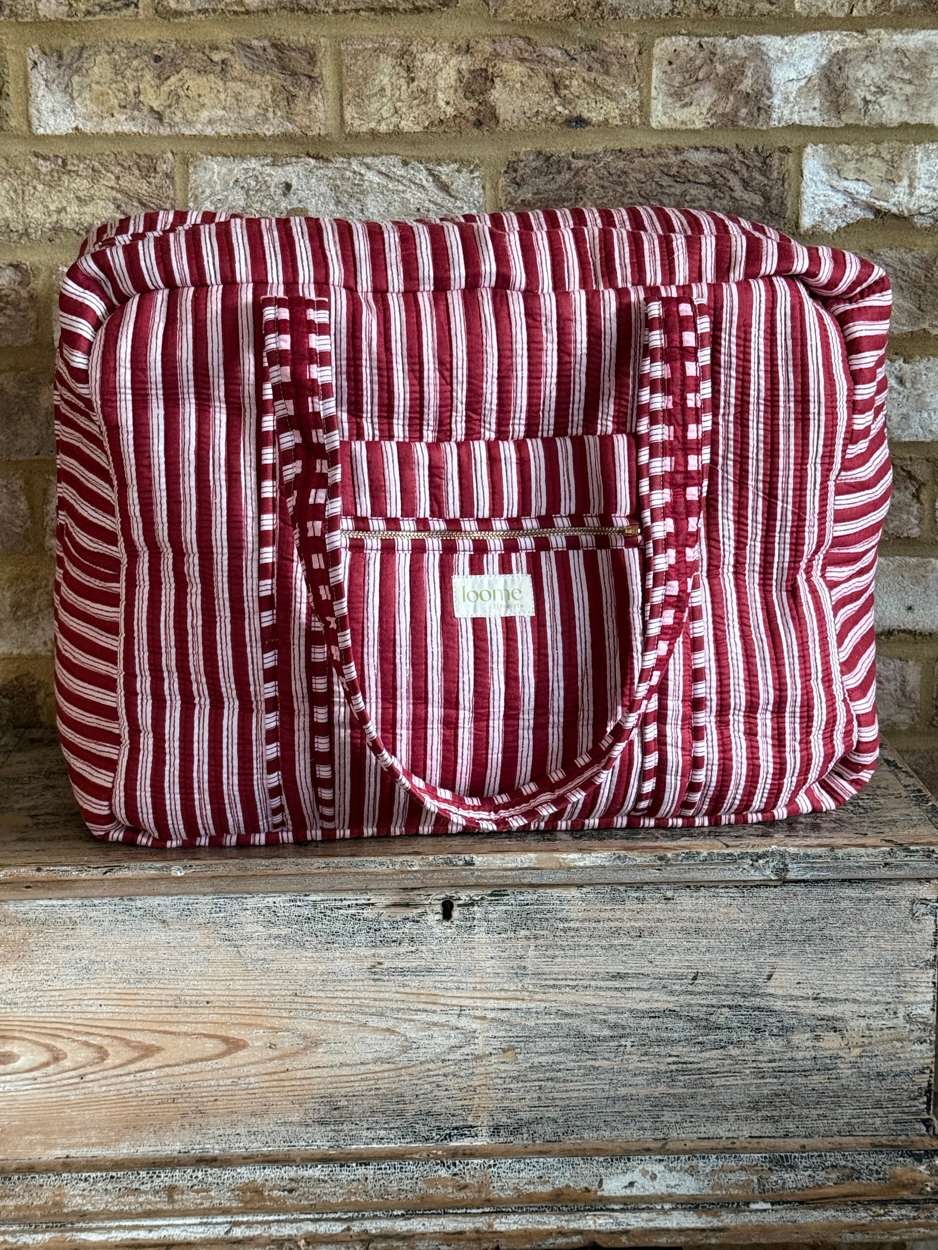Quilted Weekender Bag - Burgundy Stripe