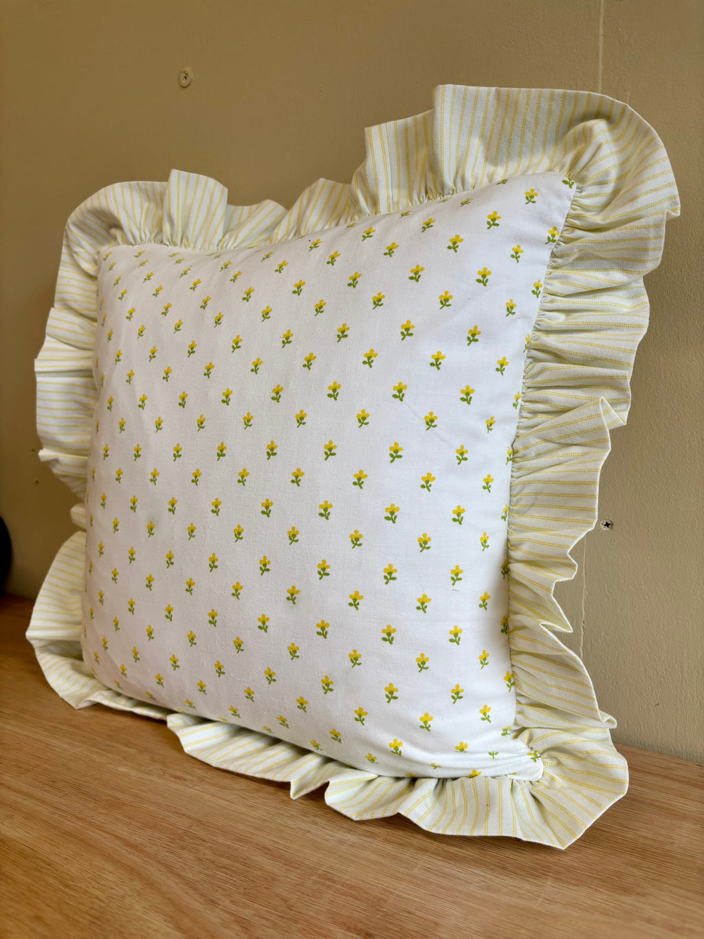 Handmade ruffle cushion from vintage Laura Ashley - Cottage Sprig and Amy