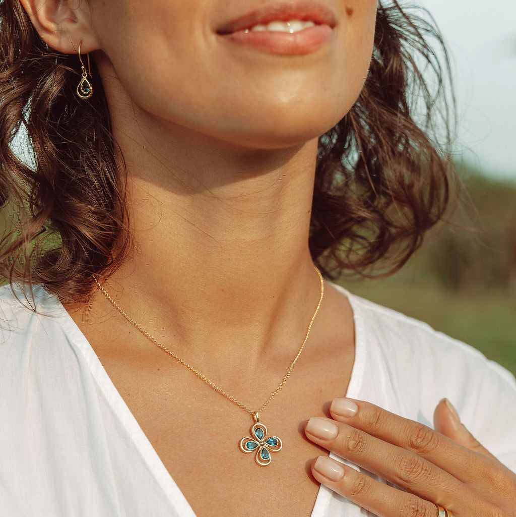 Lucky Clover Pendant with London Blue Topaz