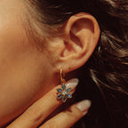 Floral Hoops in Sapphire and White cubic Zirconia