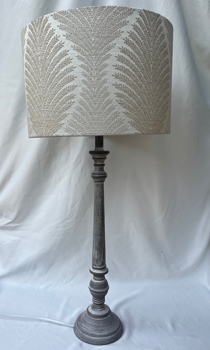Large Cream Leaf Pattern Lampshade on a Tall Base