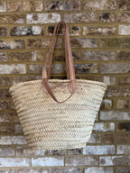 Handwoven Straw Market Bag with Long & Short Leather Handles