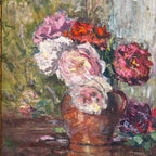 Oil Painting of Roses in a Jug by French Artist Adolphe Rey