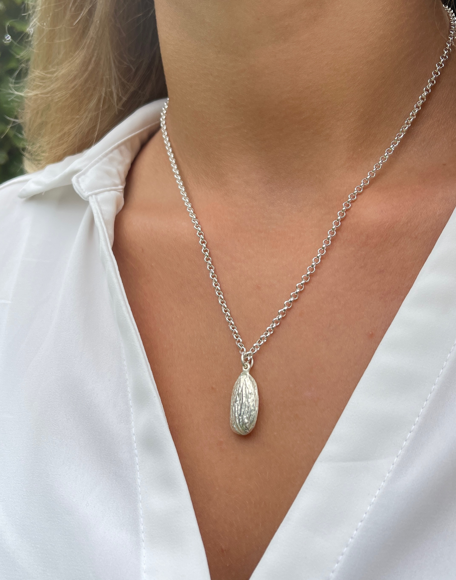 Almond Silver Pendant Necklace