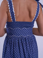 'AMORE' DRESS IN NAVY DOTTY