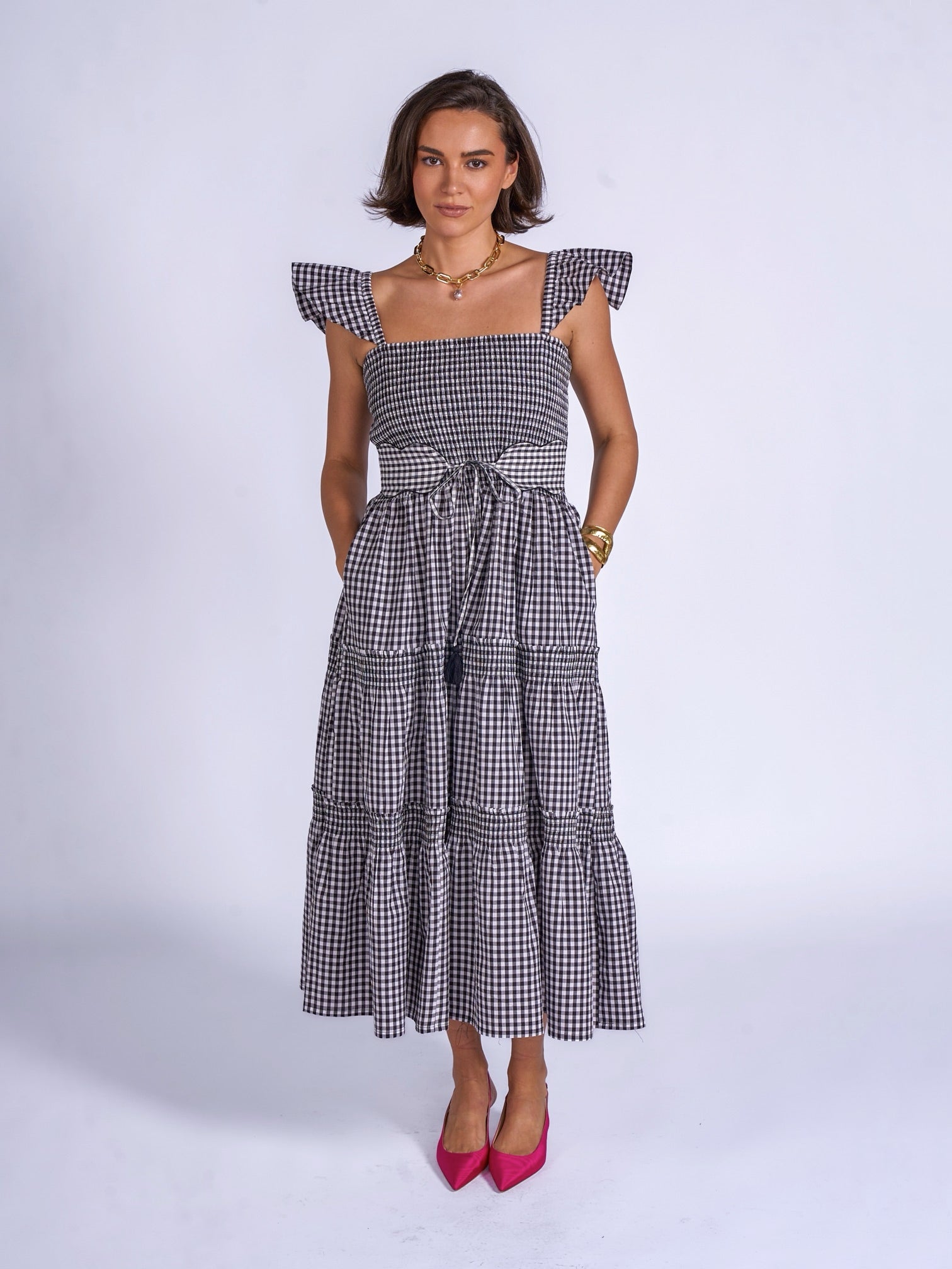 'ANDREA' DRESS IN BLACK GINGHAM