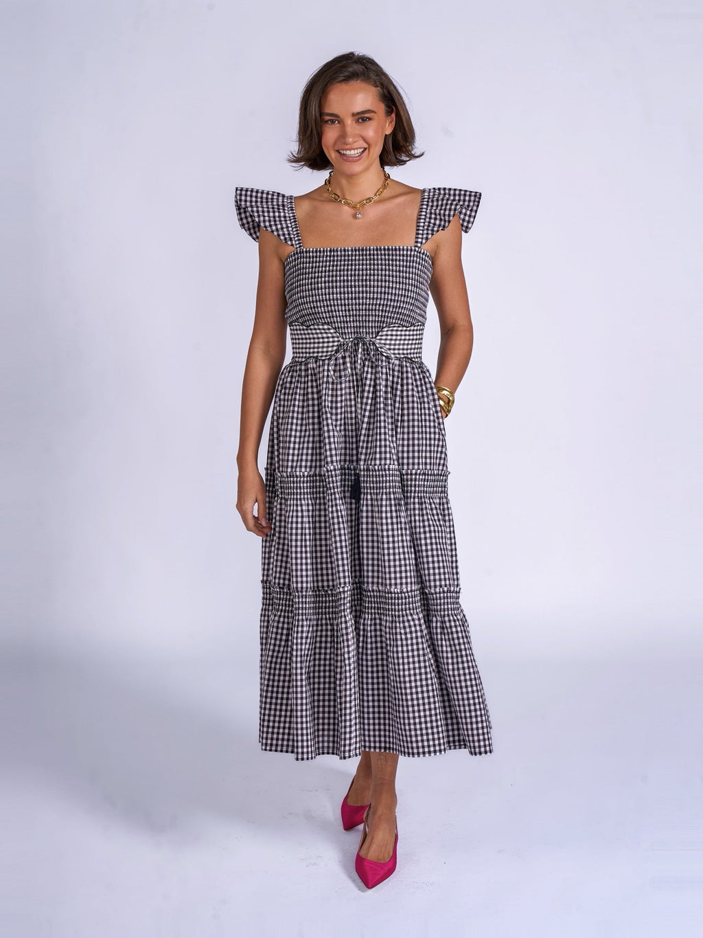 'ANDREA' DRESS IN BLACK GINGHAM
