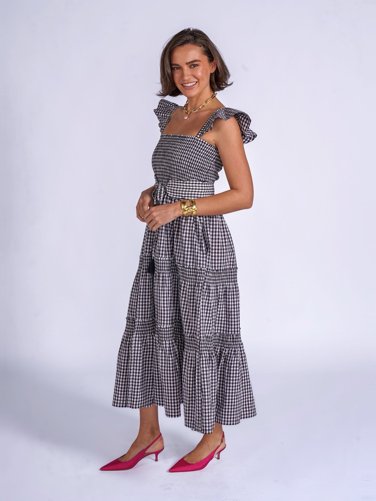 'ANDREA' DRESS IN BLACK GINGHAM