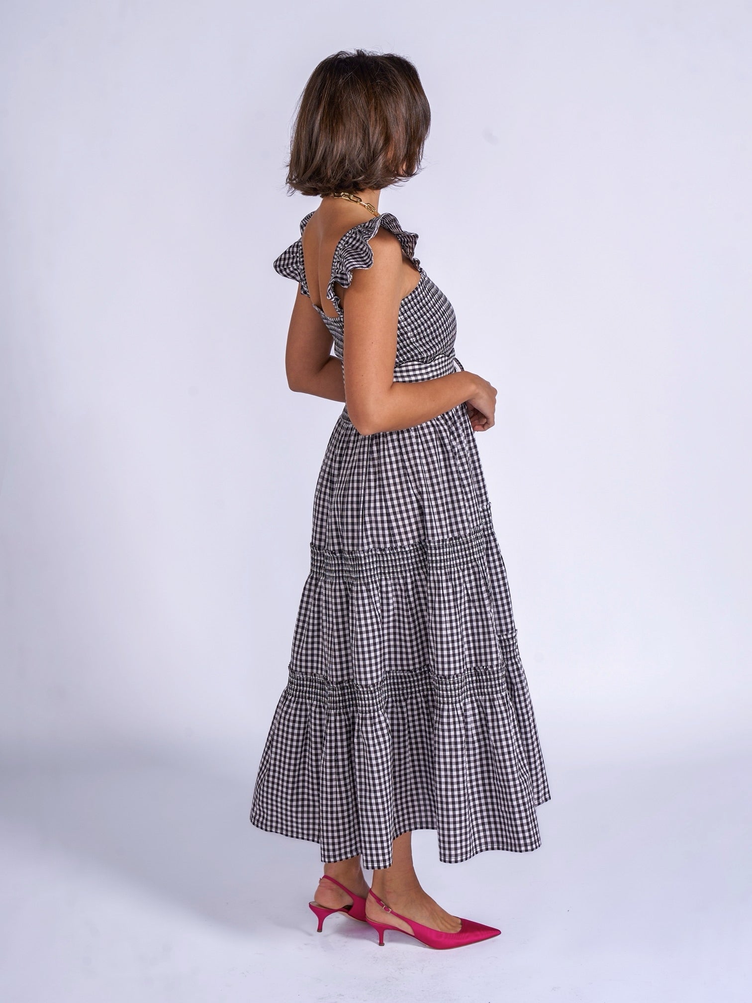 'ANDREA' DRESS IN BLACK GINGHAM