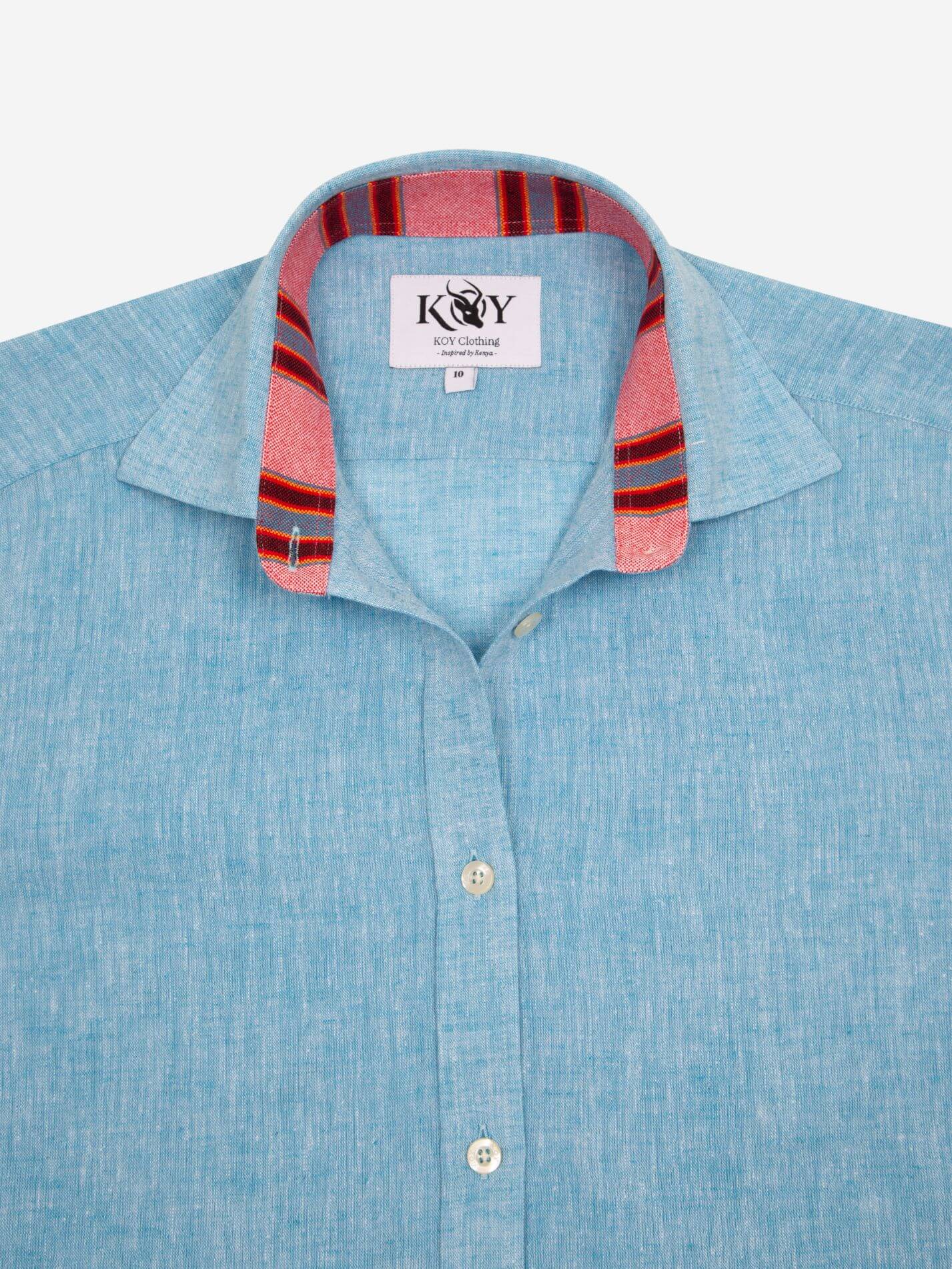 Women's Anga Blue Linen Shirt