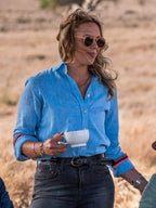 Women's Anga Blue Linen Shirt
