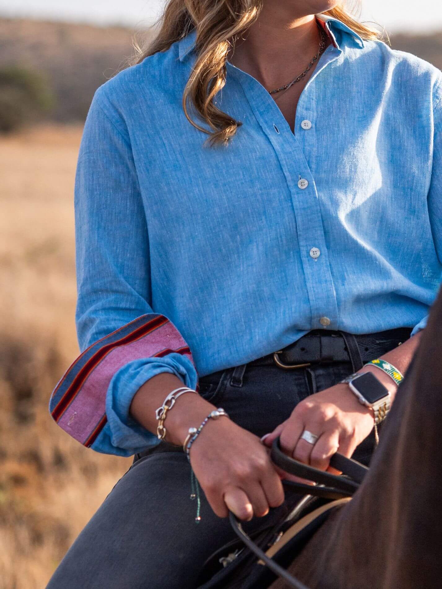 Women's Anga Blue Linen Shirt