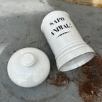 Antique White Ceramic Apothecary Jar Labelled 'Sapo Animal'