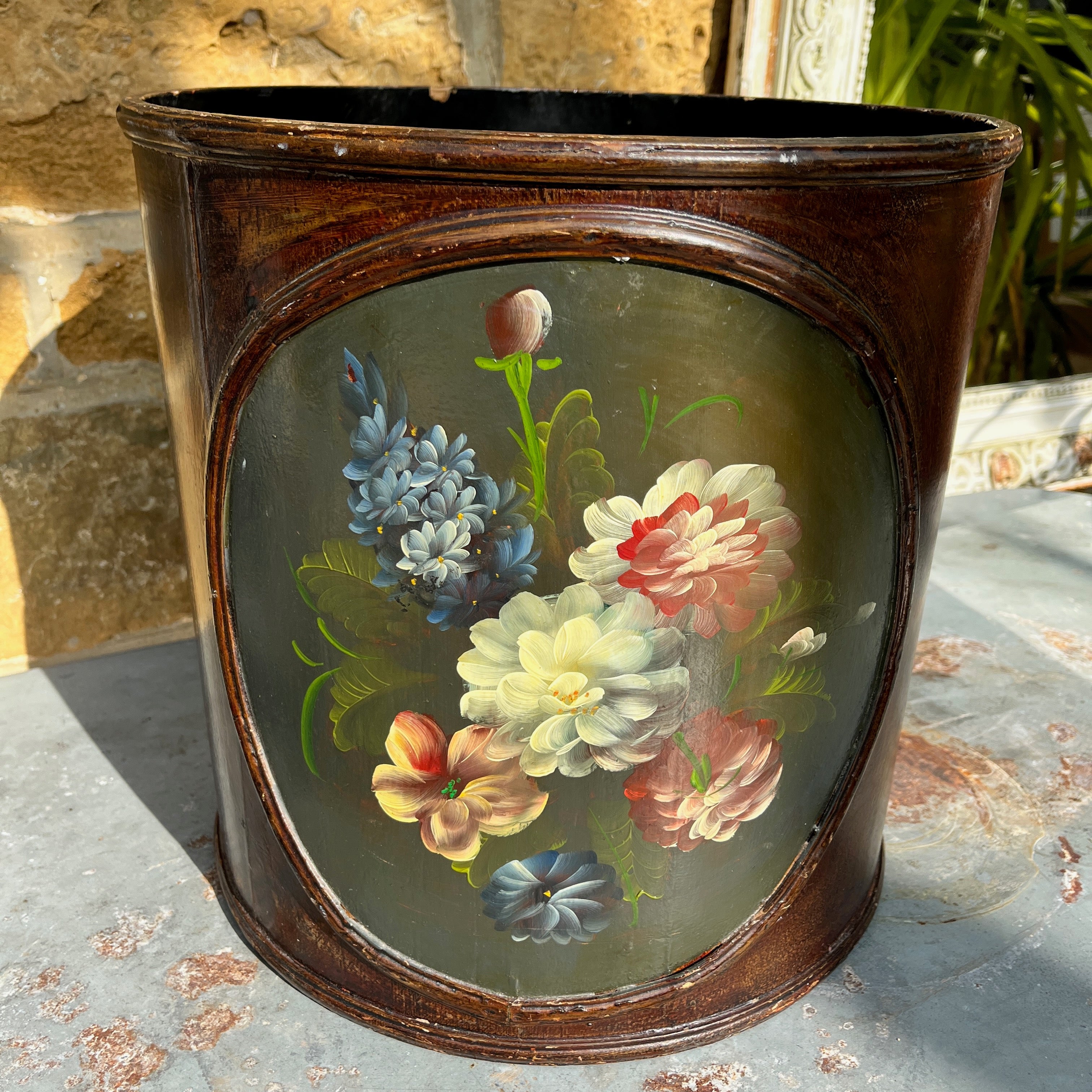 Antique English Tole Bin/Walking Stick Stand